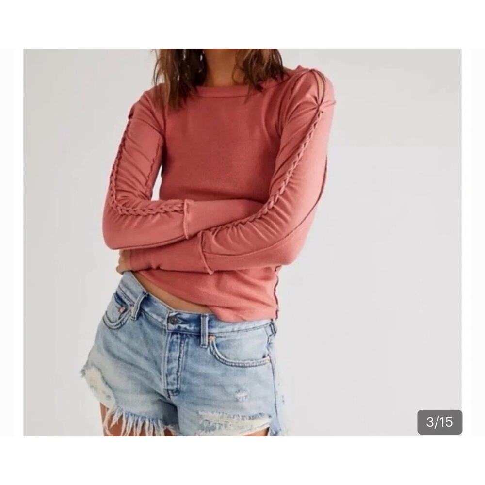 Free People We The free Daisy Chain Cuff Ribbed Top, M